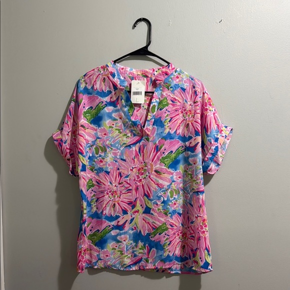 Floral Pink and Blue Women's Top - Picture 1 of 7